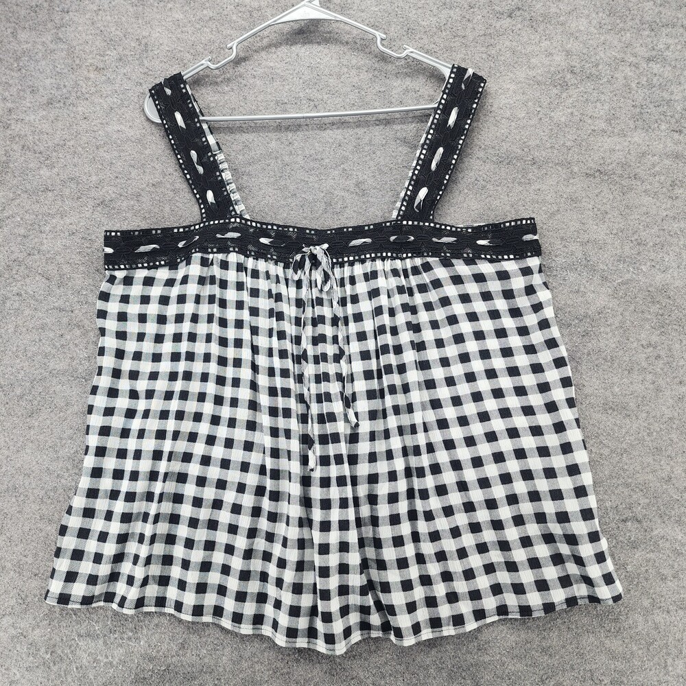 Torrid Shirt Womens 0 US Large Sleeveless Square Neck Black Gingham